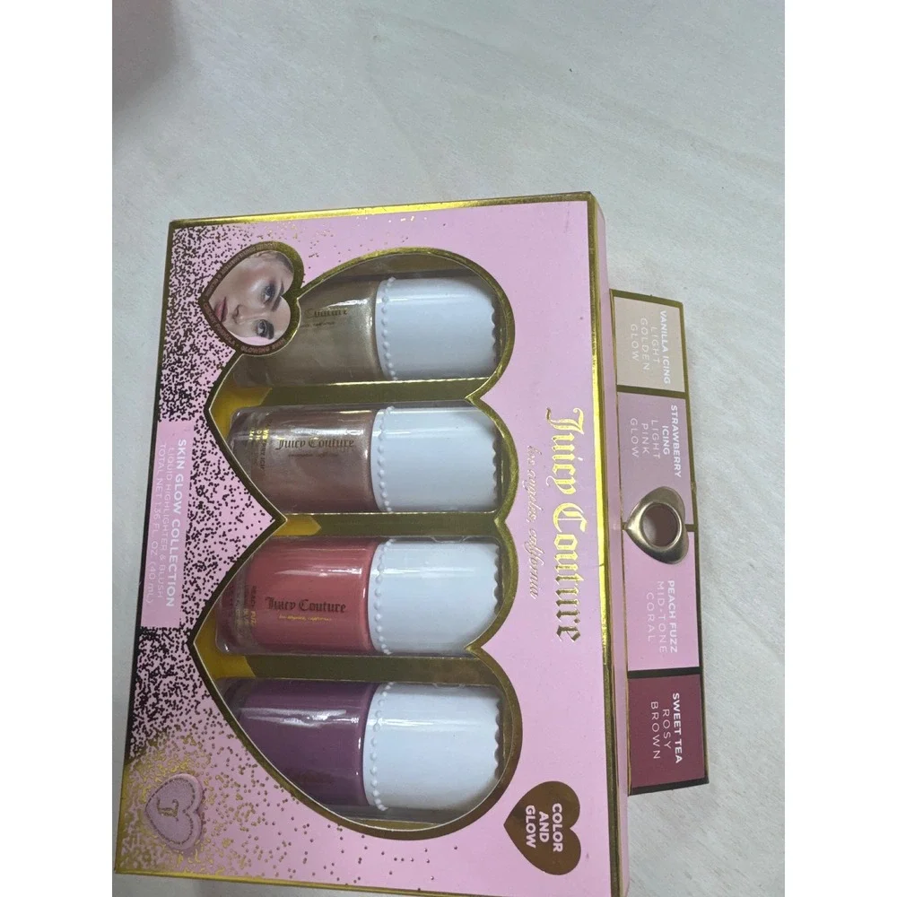 Juicy Couture Skin Glow Liquid Blush Highlighter & Cosmetic‎ Tools Brush Set NIB